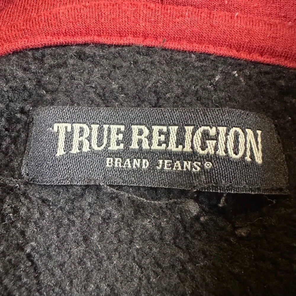 True Religion Mens Zip Up Hoodie Black Red Horseshoe Logo Fleece 5SVZ4F45D8G53HD
